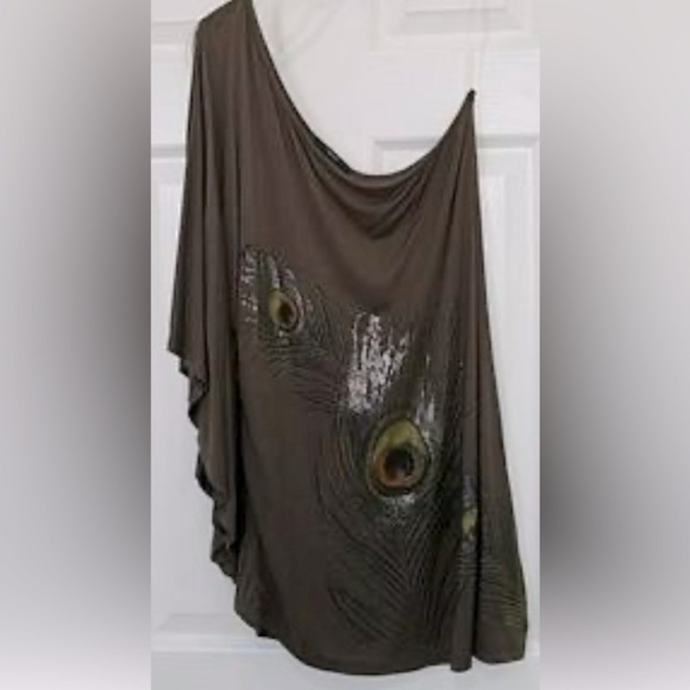 Soprano Asymmetrical short sleeve off shoulder Boho brown blouse size small